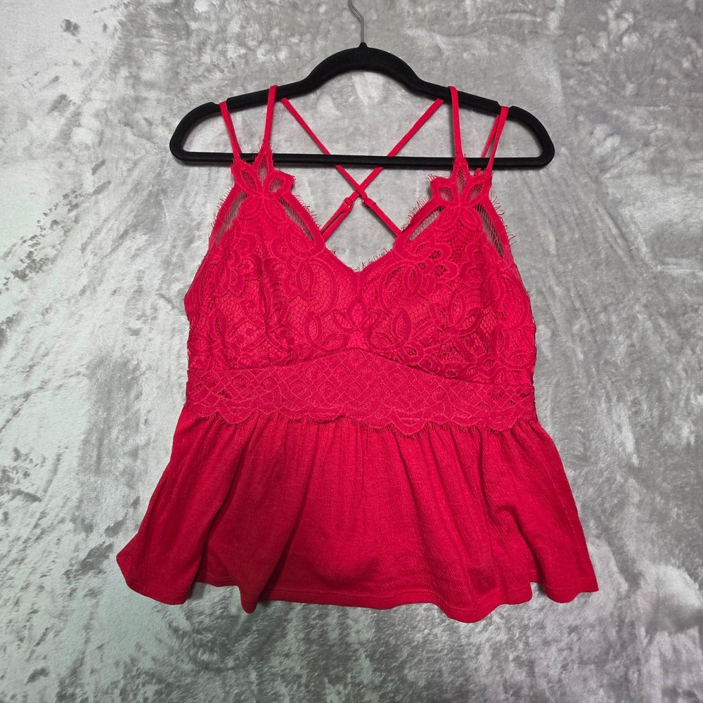 No Boundaries Red Lace Peplum Cami Top Adjustable Straps Size L 11-13